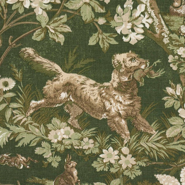 Schumacher SAMPLE - Schumacher Hound Meadow Fabric In Forest For Sale - Image 4 of 6