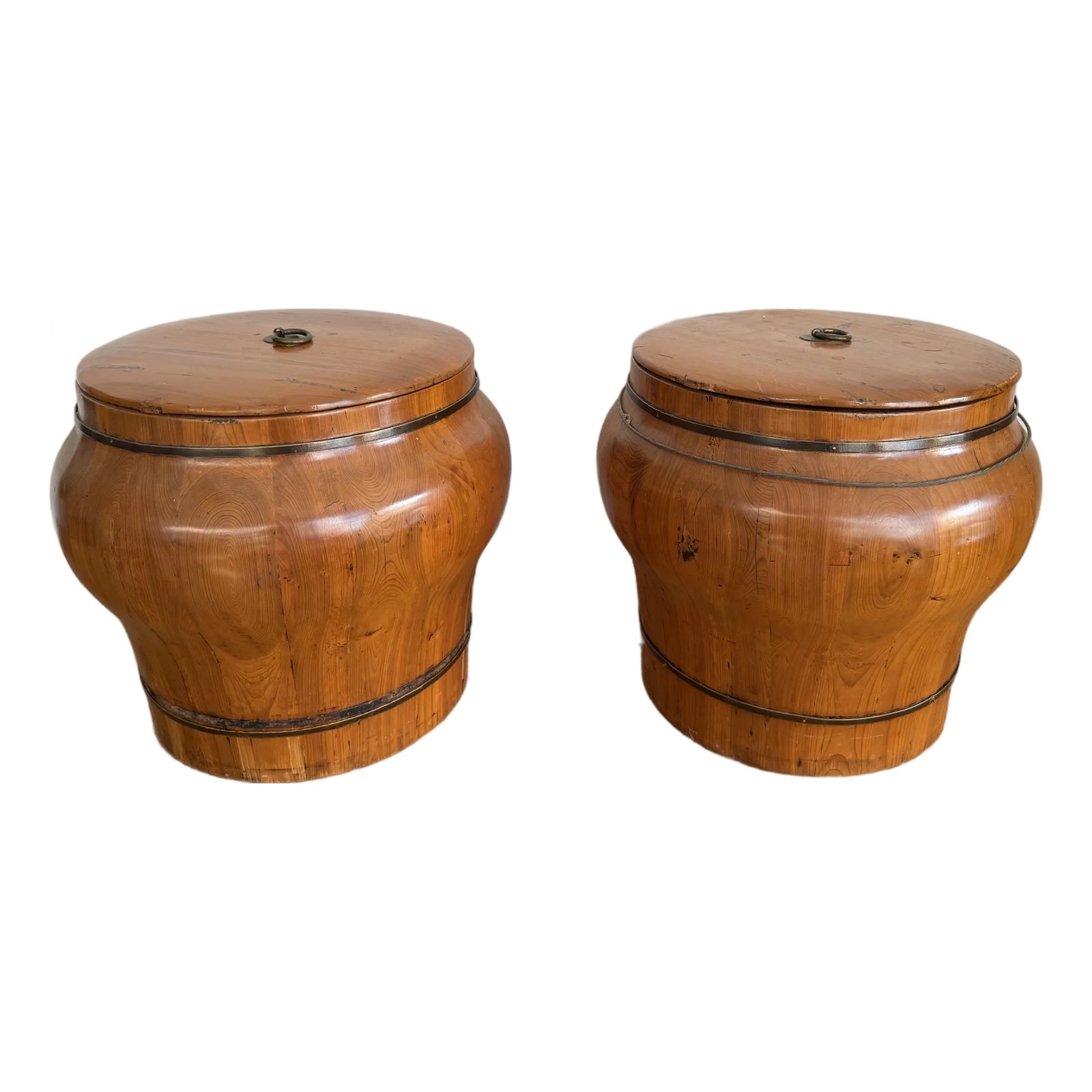 Antique Chinese Elm Rice Bin Pair With Lids – Primitive Storage Barrels ...