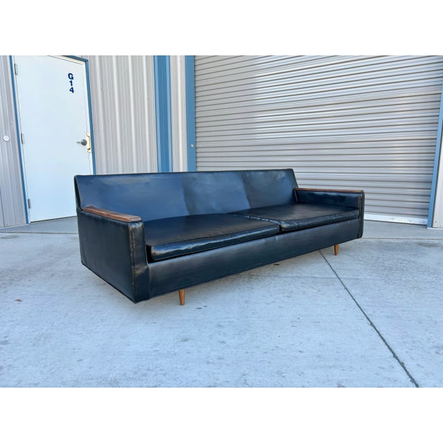 Mid Century Walnut & Vinyl Sofa For Sale - Image 10 of 12