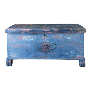 Rustic Blue Painted Cedar Blanket Chest Trunk With Empire C Curved Feet
