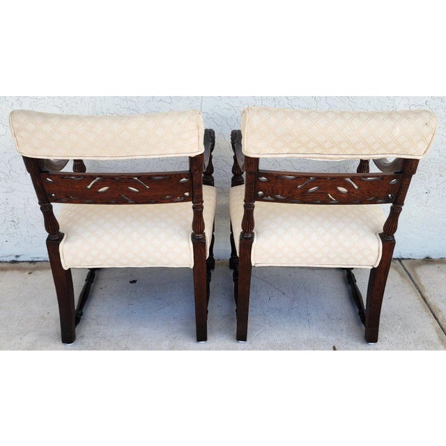 Wood Chinoiserie Foo Dog Armchairs Pair Mid Century For Sale - Image 7 of 18
