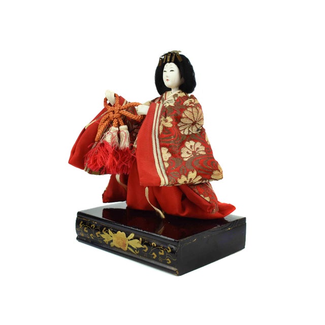 Mid 20th Century Handmade Hand Painted Japanese Imperial Court Hina Doll With Original Case Set of 5 Pieces For Sale - Image 4 of 16
