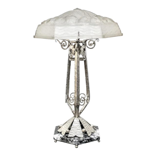 French Art Deco Wrought Ion Table Lamp For Sale