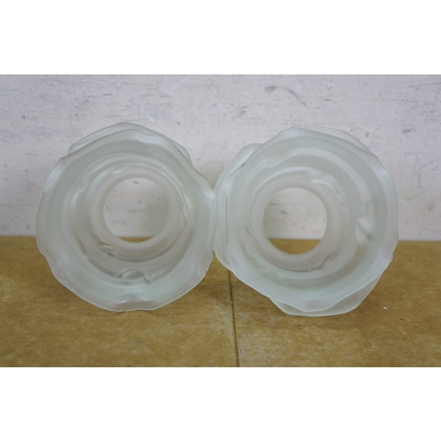 Antique Frosted Satin Glass Rose Flower Chandelier Lamp Shades 4" - Set of 2 For Sale - Image 6 of 9