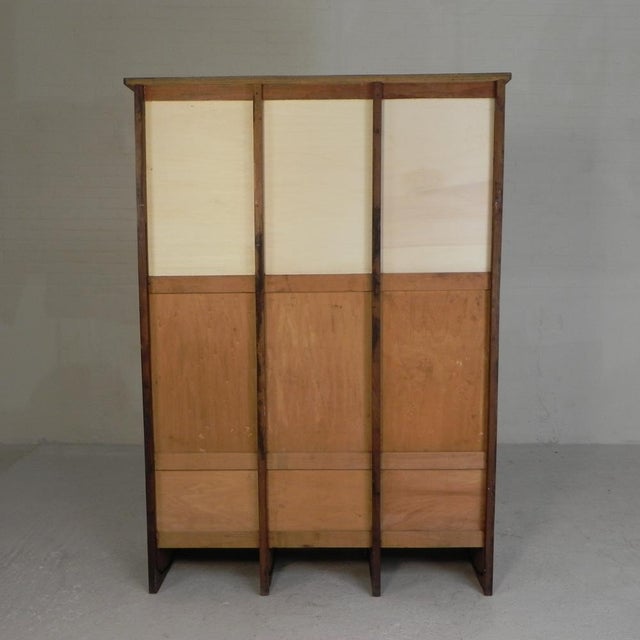 Brown Oak Roller Shutter Cabinet with 3 Shutters, 180 Cm High, 1950s For Sale - Image 8 of 18