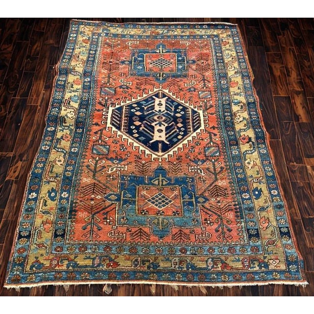 Antique Heriz Rug – Bold Geometric Medallion Design For Sale - Image 4 of 5