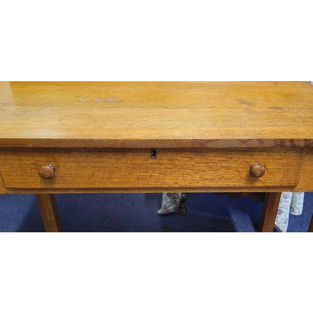 Camel Antique Oak Arts & Crafts Mission Table For Sale - Image 8 of 12