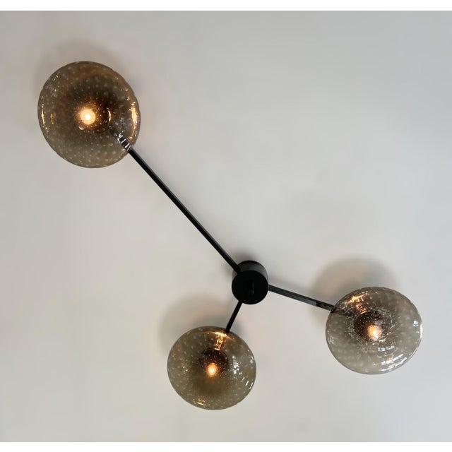 Not Yet Made - Made To Order Trio Black Powder Coat Smoky Bubbles Glass Flush Mount by Fabio LTD For Sale - Image 5 of 7