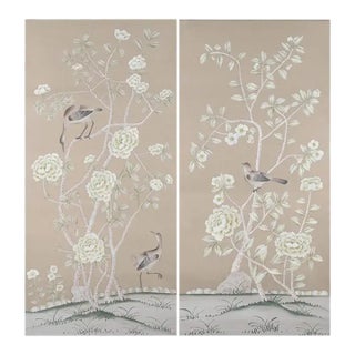 Chinoiserie Wallpaper Hand Painted Artworks - 2 Panels For Sale