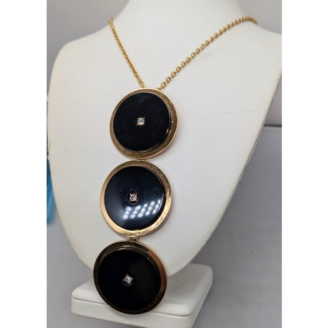 1960s Vintage 1969 Signed Henkle & Grosse Germany Black Resin Discs Pendant Necklace For Sale - Image 5 of 6