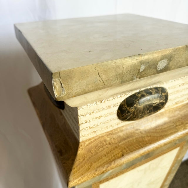 Postmodern Beige and Brown Polished Tessellated Stone Pedestal For Sale - Image 4 of 10