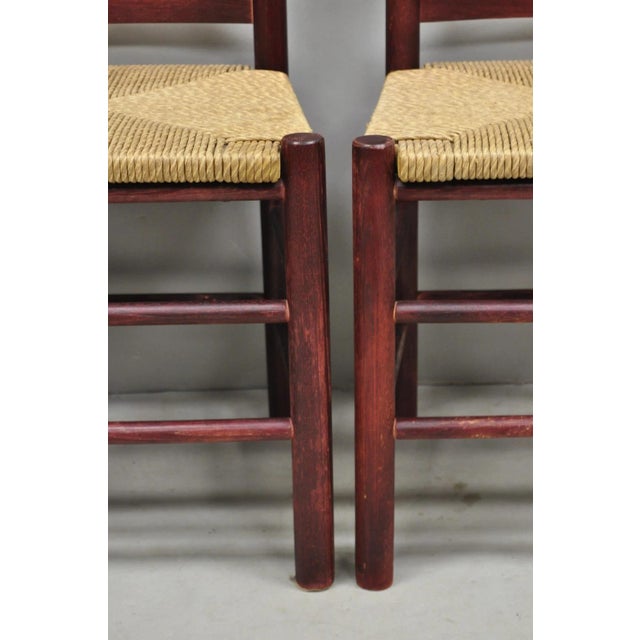 Primitive Rustic Ladder Back Woven Rush Seat Dining Side Chairs - Set of 6 For Sale - Image 10 of 14