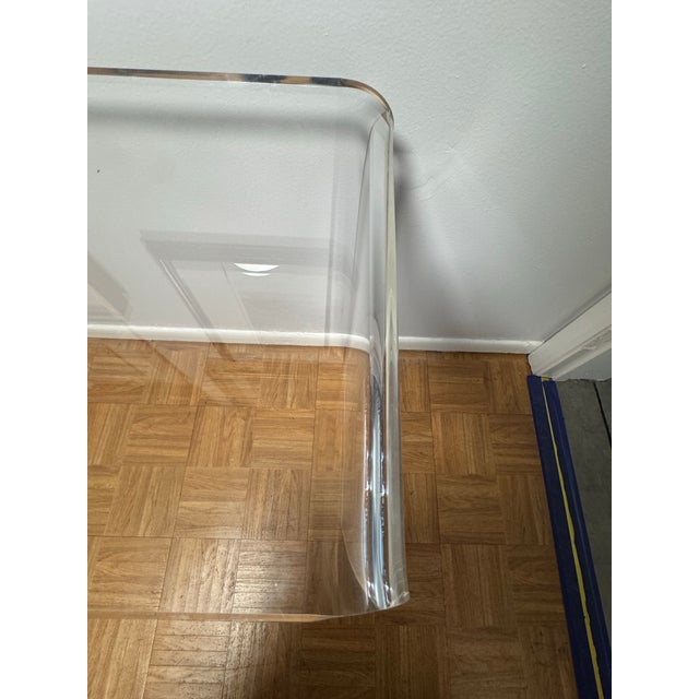Transparent Vintage 1970s Lucite Acrylic Waterfall Console Table — Hollywood Regency MCM Sofa Entry Table For Sale - Image 8 of 12