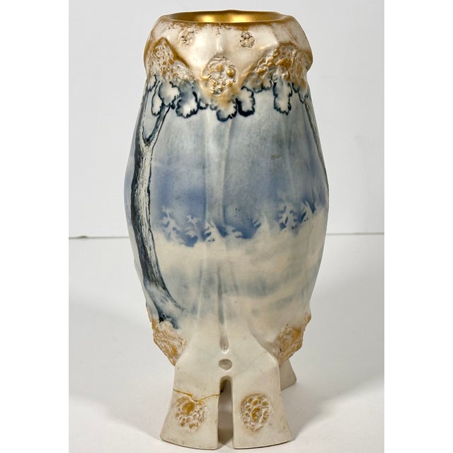 Art Nouveau Turn-Teplitz Alexandra Porcelain Works Ernst Wahliss Winter Snow Ice Curtain Vase c.1905-1910 For Sale - Image 3 of 15