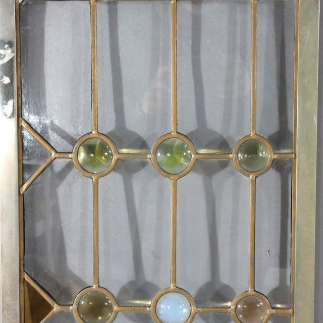 Pair of Antique Frank Lloyd Wright School Leaded Glass & Jeweled Window C1910 For Sale - Image 6 of 11