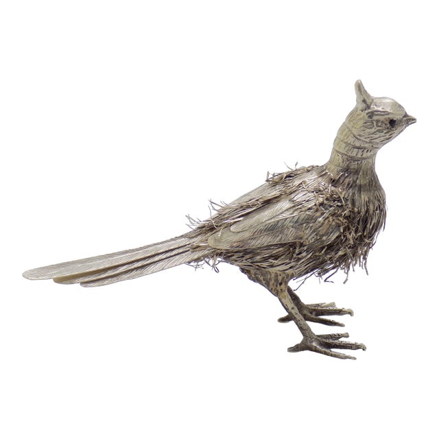 Vintage Italian Handmade Genuine Silver Bird & Silver Plumes Figurine Sculpture For Sale