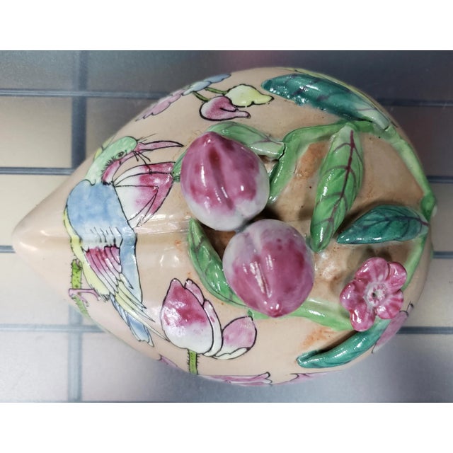 1980s 1980s Chinese Famille Rose Porcelain Peach-Form Offering Box For Sale - Image 5 of 9