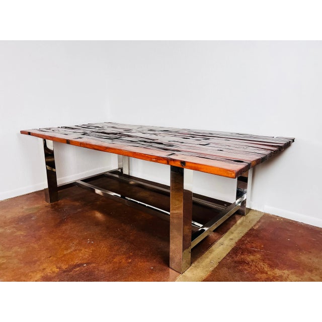 Raw Wood & Chrome Dining Table For Sale - Image 12 of 12