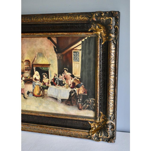 Antique European Tavern Interior Genre Scene Framed Signed & Dated 1910 For Sale - Image 13 of 16