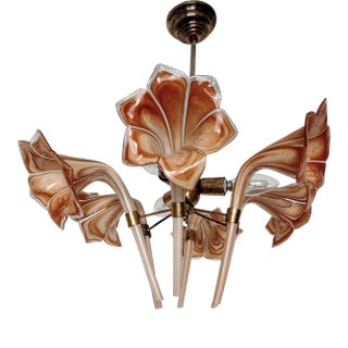 Vintage Murano Brown Calla Lily Chandelier Lighting For Sale