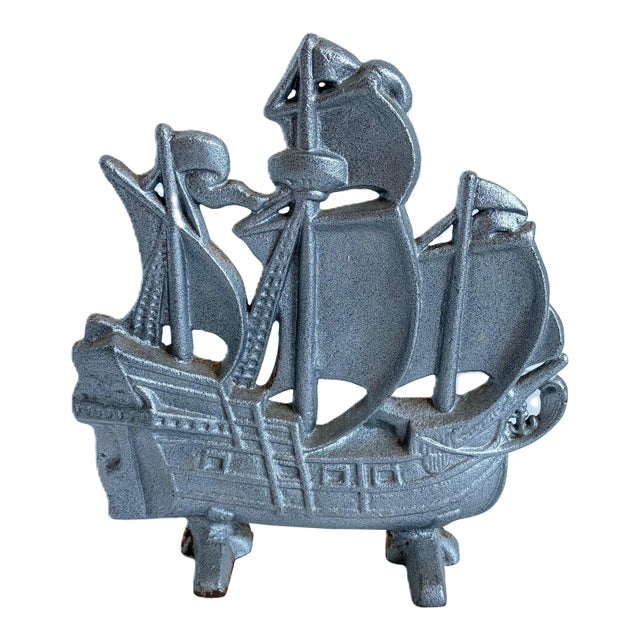 Antique Cast Iron Sailing Ship Doorstop – Nautical Décor - Figurine For Sale
