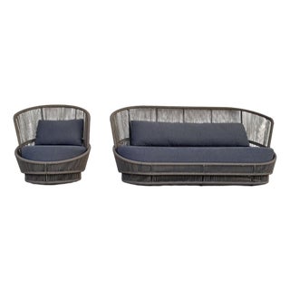 Outdoor Modern Taupe and Gray Azzurro Sofa and Chair Set of 2 For Sale