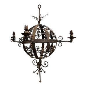 18th Century Spherical Iron 4 Light Candle Chandelier