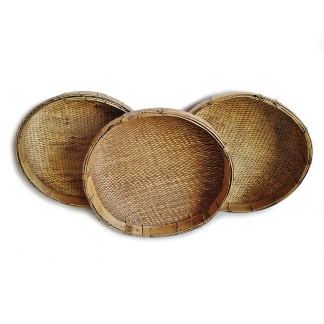 Jumbo Vintage Asian Bamboo Grain Basket For Sale In Los Angeles - Image 6 of 11
