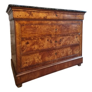 Antique French Elm Commode with Marble Top, 19th Century For Sale