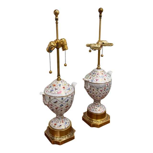 Design Plus Gallery presents a Pair of Porcelain Table Lamps from Frederick Cooper. They have urn form bodies detailed in...