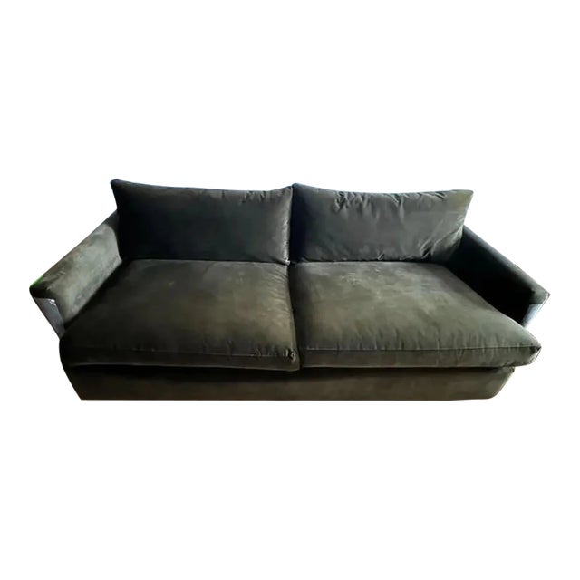 Crate & Barrel Lounge Deep Olive Green Sofa For Sale