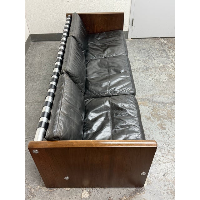 1970s Selig Rosewood + Black Leather Strap Sofa, Circa 1970's For Sale - Image 5 of 12