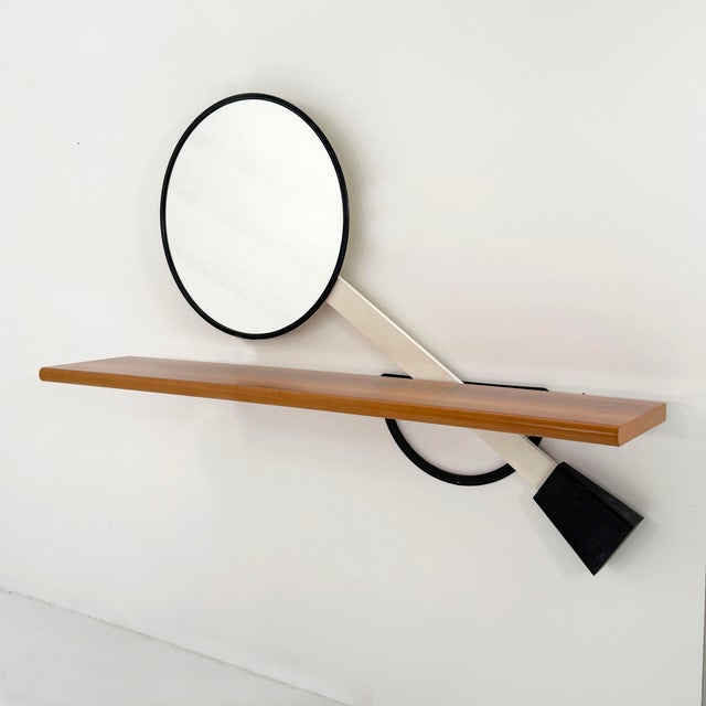 Wood Solemio Console Wall Table with Mirror by Giotto Stoppino for Acerbis, 1980s For Sale - Image 7 of 12