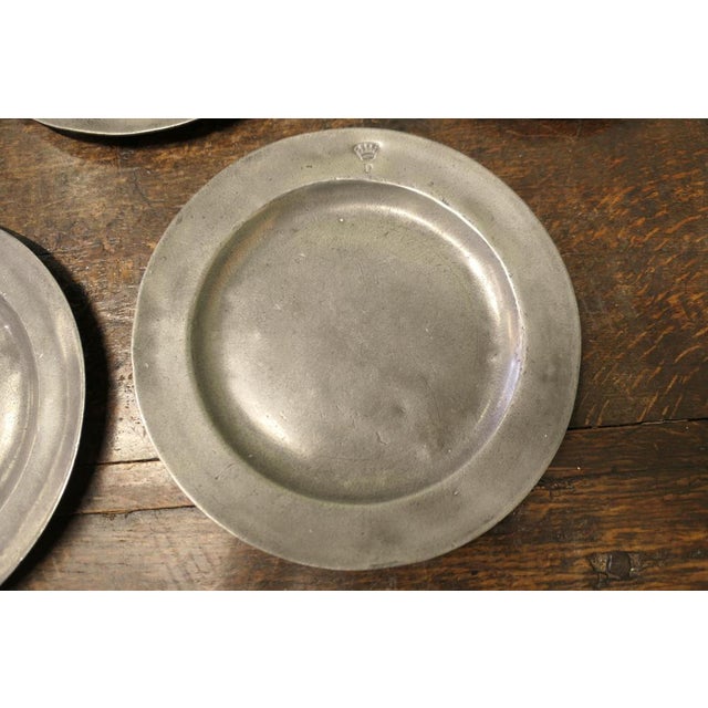 Antique Pewter Chargers Embossed with Crown Over D, Set of 5 For Sale - Image 4 of 9
