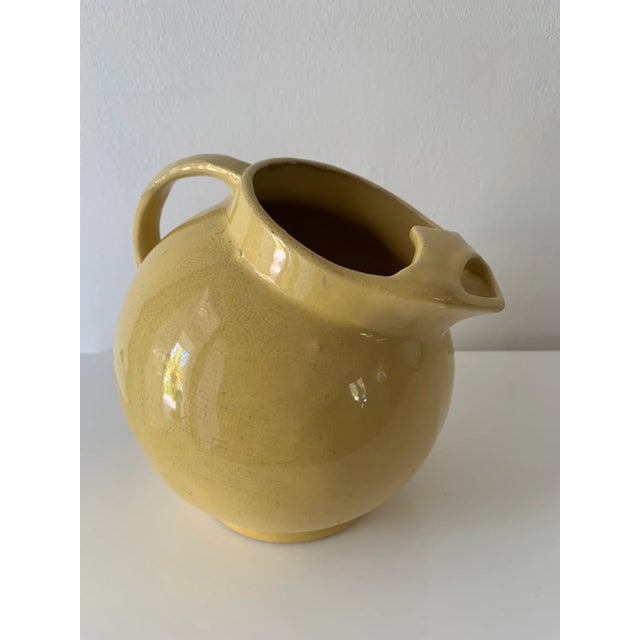 Art Deco Mid Century Yellow Art Deco Balloon Shaped Pottery Pitcher For Sale - Image 3 of 8