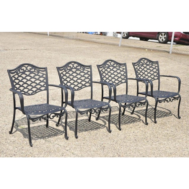 Tuscan Mediterranean Black Aluminum Metal Garden Patio Dining Chair - Set of 4 For Sale - Image 10 of 12