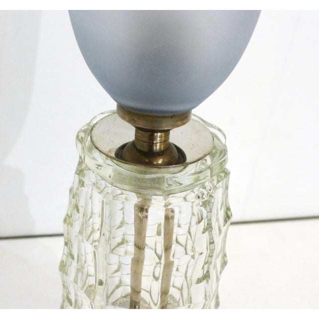 1950s Art Deco Carved Foot & Blue Tulip Lamp For Sale - Image 5 of 14