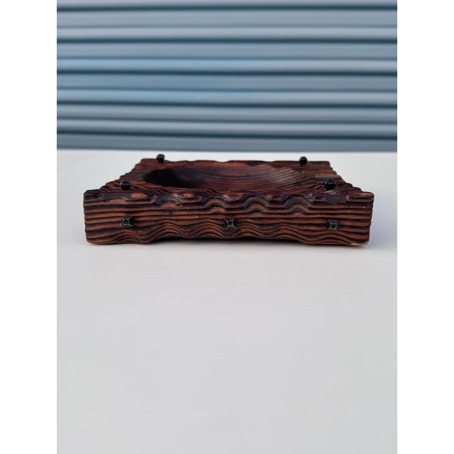 Vintage Hand-Carved Wood Catchall Bowl With Nail Studs, 1970s Spanish Gothic Revival Style For Sale - Image 4 of 10