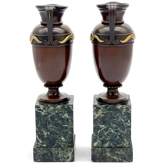 Roman Grand Tour Bronze & Ormolu Serpent Motif Vases/ Ewers/Urns - a Pair For Sale - Image 11 of 12