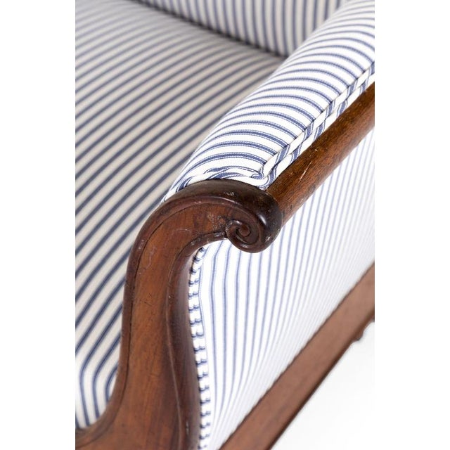 Empire Revival French Walnut Sofa in Ticking For Sale - Image 6 of 15