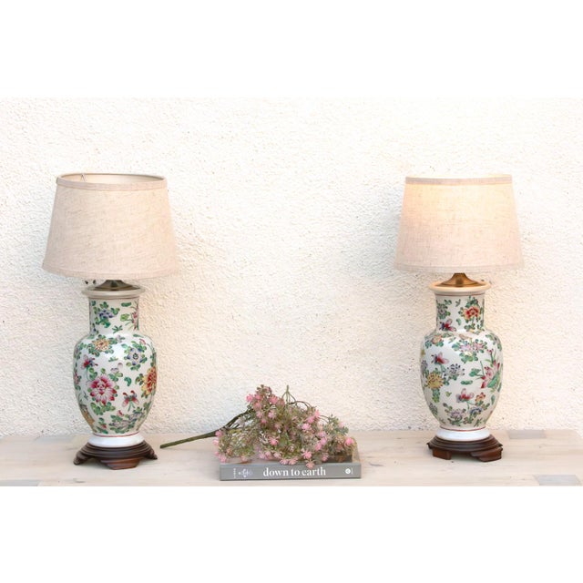 Antique Peony Chinese Porcelain Lamp - Pair For Sale - Image 10 of 10