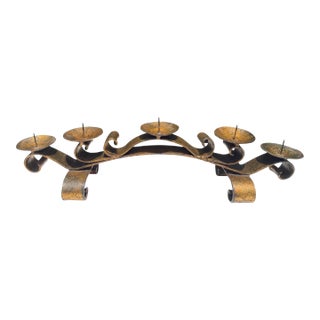 Vintage Mexican Hand-Forged Iron Five-Light Candelabra With Crackle Gilt Finish For Sale