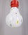 Pendant lamp with red metal frame and large decorated glass light bulb-shaped lampshade, Italian design, 1980s. Up to 250V...