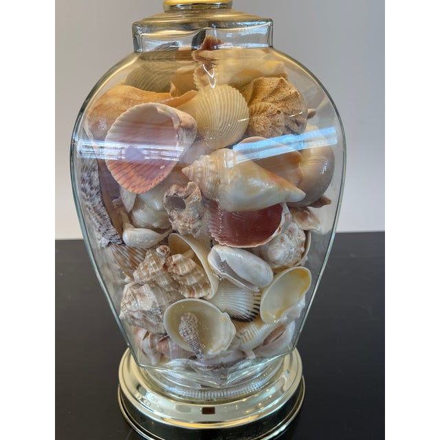 Nautical Vintage Coastal Glass Ginger Jar Shell Lamp For Sale - Image 3 of 7