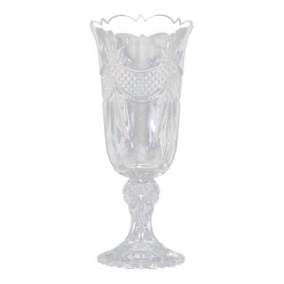 Towle - Fan Cut Crystal Glass Vase With Tapered Stem, C. 1970s For Sale