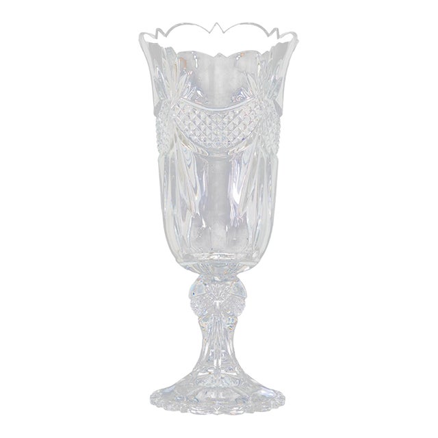 Towle - Fan Cut Crystal Glass Vase With Tapered Stem, C. 1970s For Sale