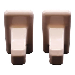 Pair of Vintage Pink Ceramic Squared Towel Bar Brackets For Sale