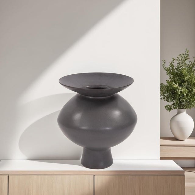 Graphite Ceramic Flared Vase- Small For Sale In Chicago - Image 6 of 6