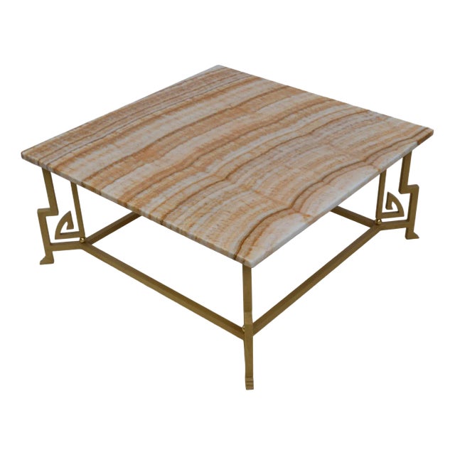 Coffee Table with Square Onyx Top and Wrought Iron Base from Cupioli Living For Sale