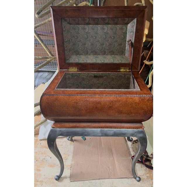 1980s 1980s Maitland-Smith Leather Covered Decorative Box on Hand-Forged Iron Stand For Sale - Image 5 of 9